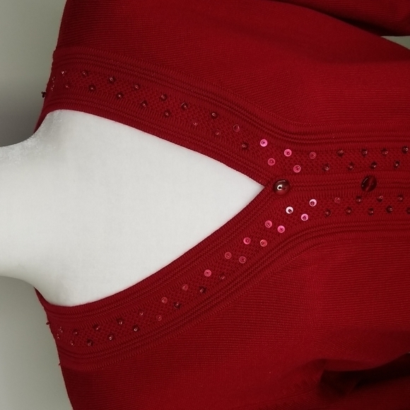 LA Madona Women's Sweater Size M Button Up Cardigan With Sequins & Beads - Picture 3 of 6